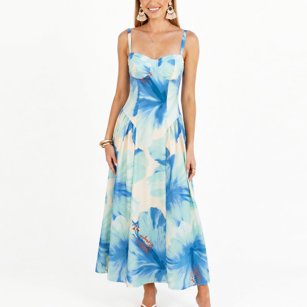 Anna-Kaci Women's Floral Maxi Dress with Sweetheart Bodice and Smocked Back