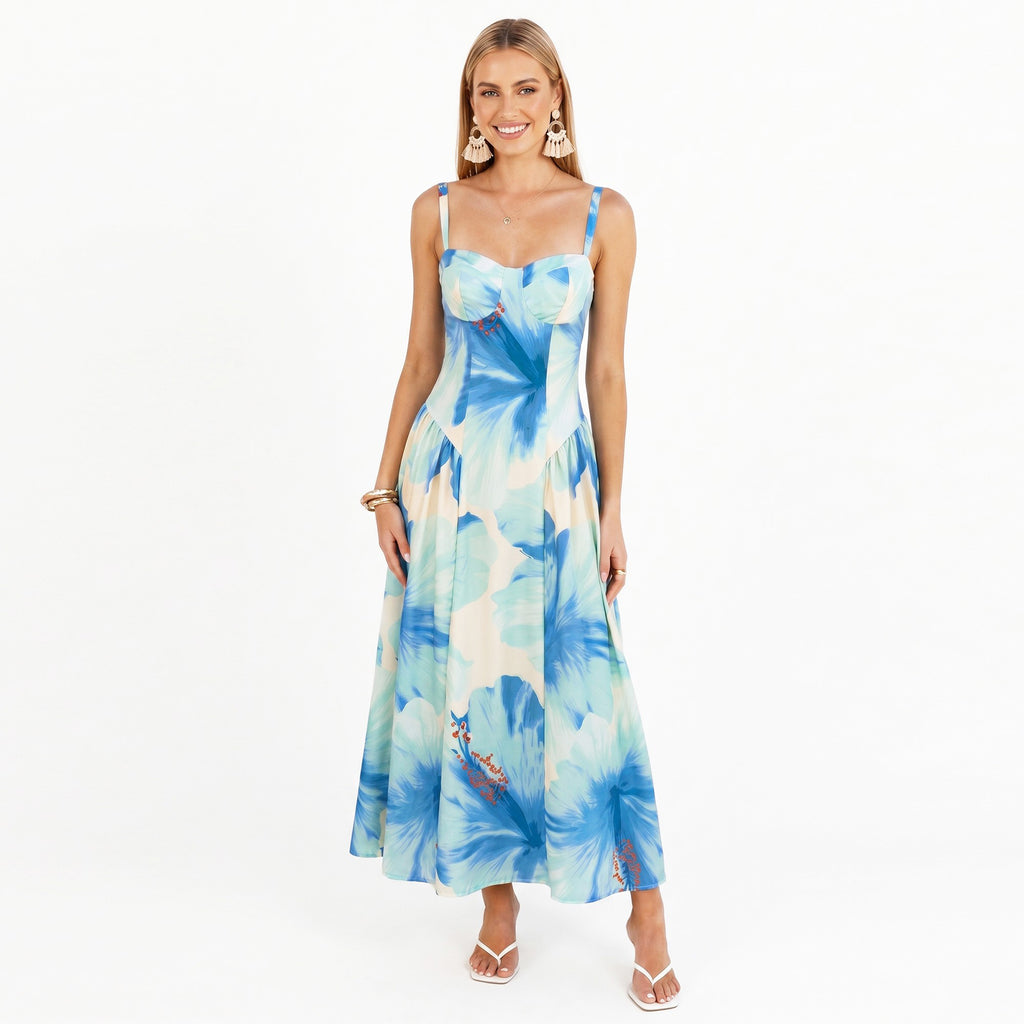 Anna-Kaci Women's Floral Maxi Dress with Sweetheart Bodice and Smocked Back