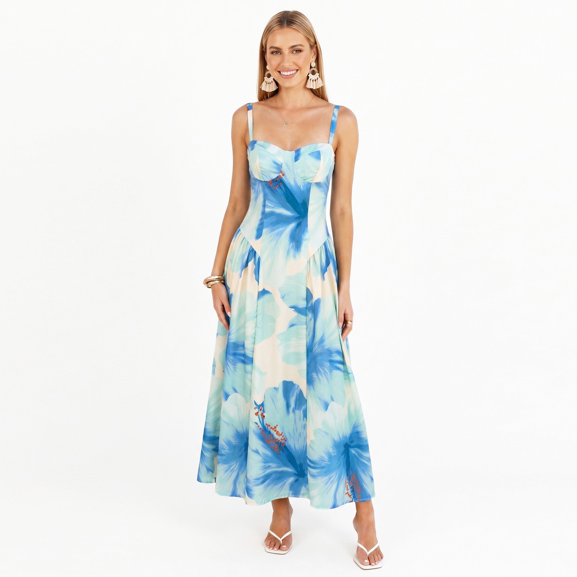 Anna-Kaci Women's Floral Maxi Dress with Sweetheart Bodice and Smocked Back