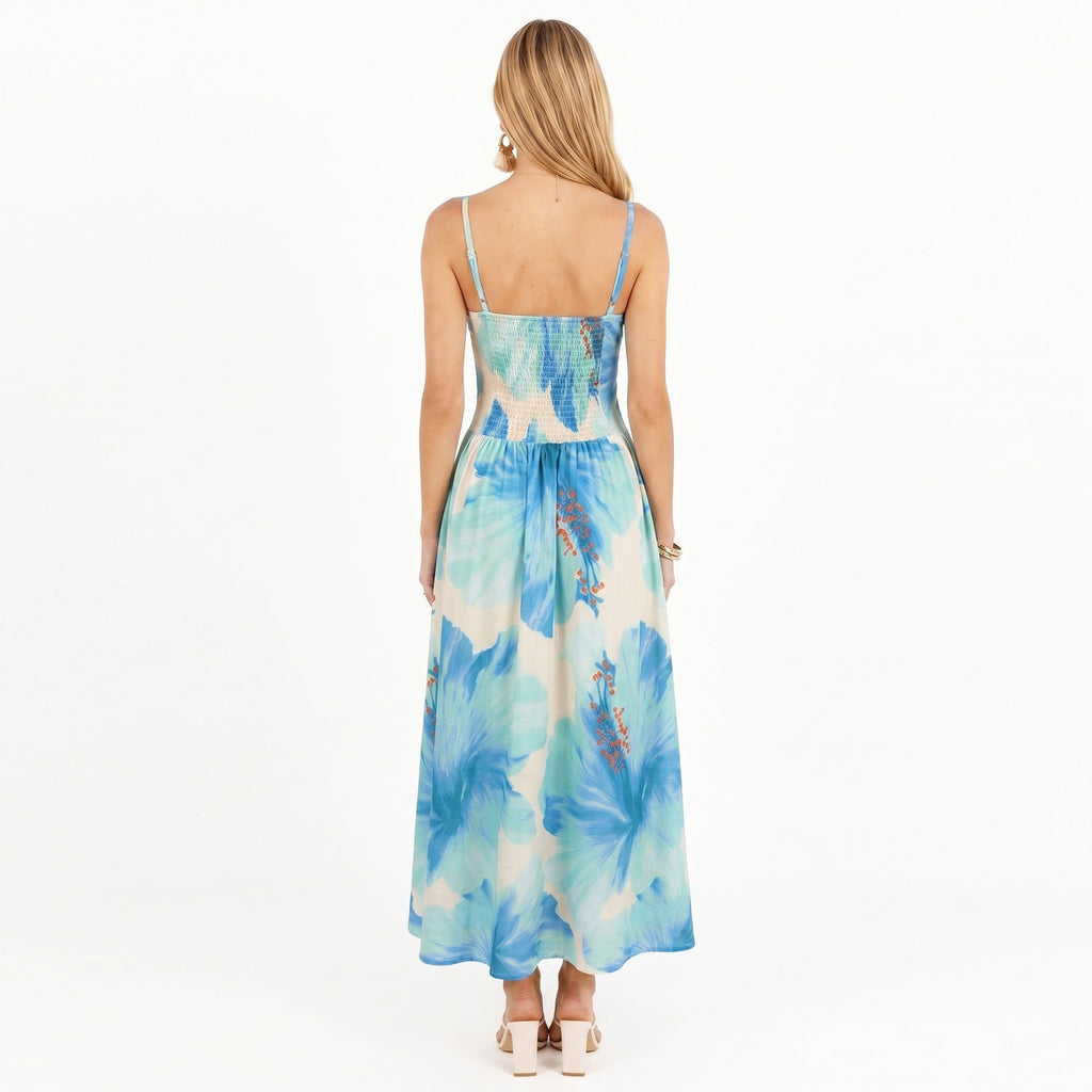 Anna-Kaci Women's Floral Maxi Dress with Sweetheart Bodice and Smocked Back
