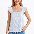 Anna-Kaci Women's Striped Sleeveless Top with Ruffle Straps Button Front and Lace Trim
