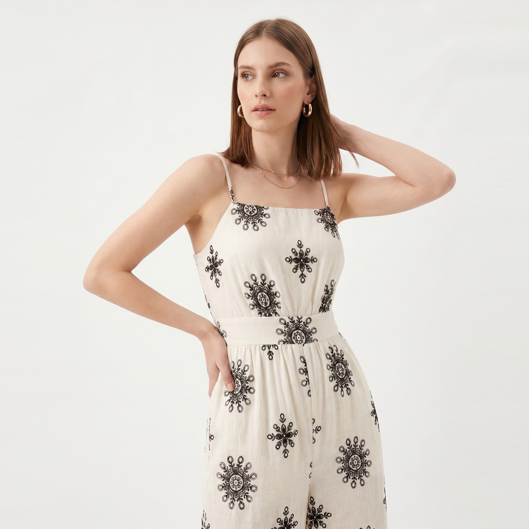 Anna-Kaci Women's Printed Wide Leg Jumpsuit with Spaghetti Straps and Smocked Back