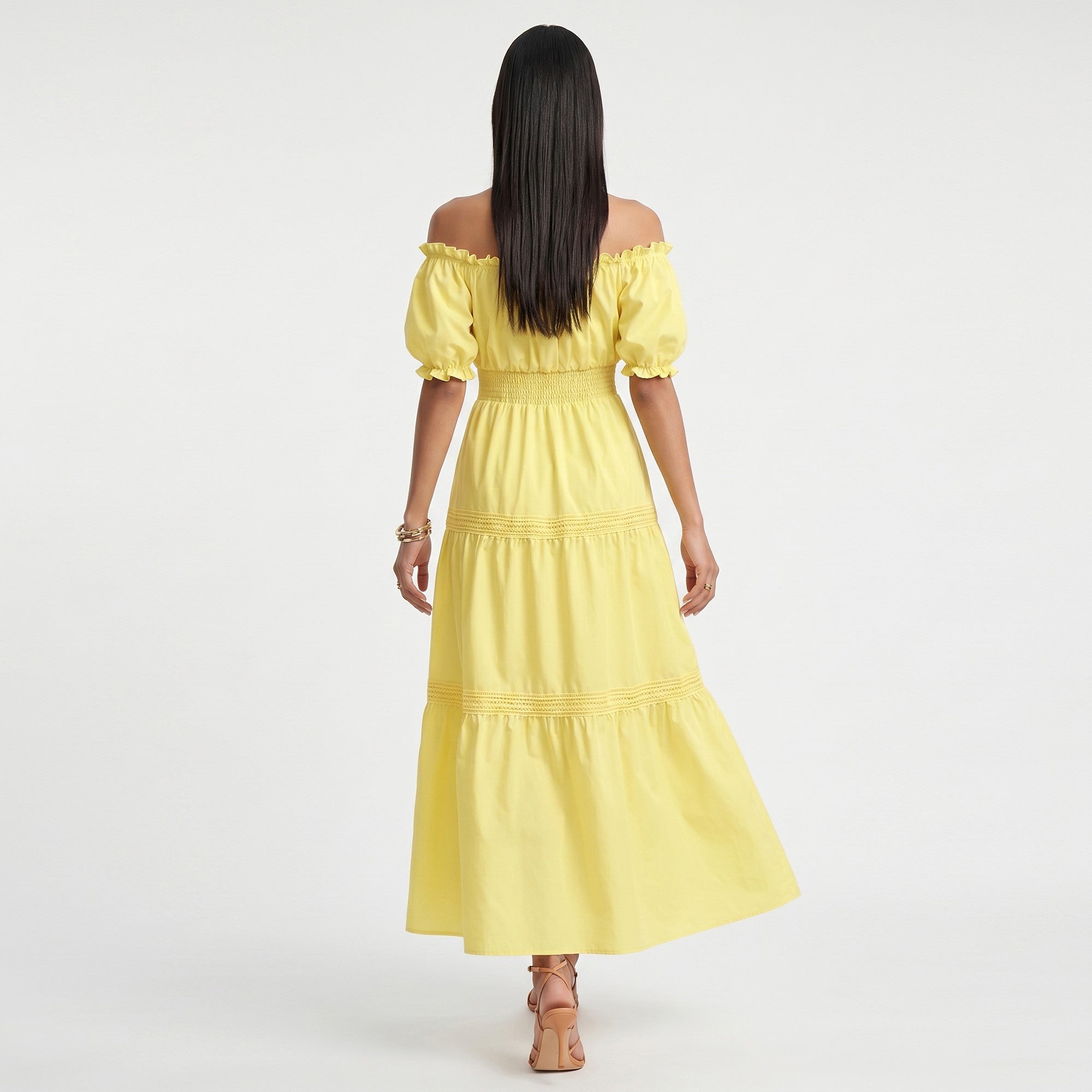 Anna-Kaci Women's Off Shoulder Maxi Dress with Smocked Waist and Tiered Skirt
