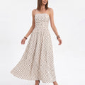 Anna-Kaci Women's Polka Dot Strapless Maxi Dress with Ruched Bodice and Full Skirt