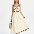 Anna-Kaci Women's Bow Front Maxi Dress with Contrast Trim and Wide Straps
