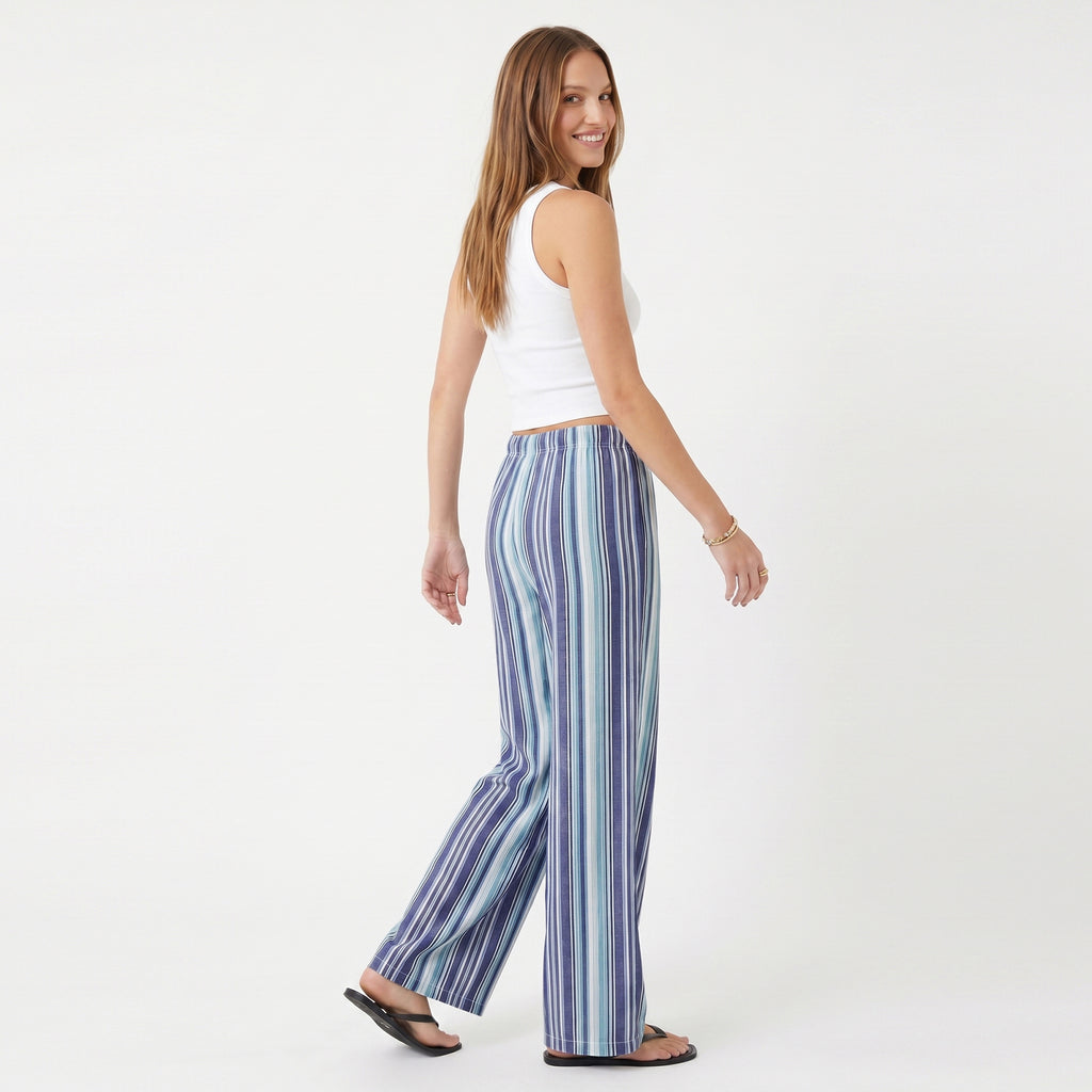 Anna-Kaci Women's Striped Wide Leg Pants with Drawstring Waist