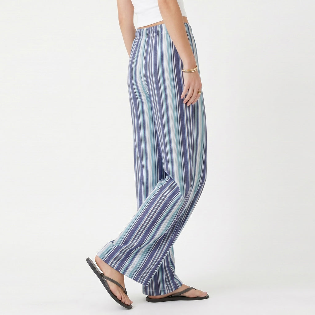 Anna-Kaci Women's Striped Wide Leg Pants with Drawstring Waist
