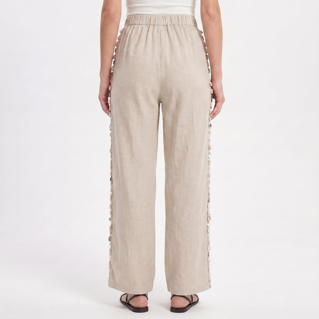 Anna-Kaci Women's Wide Leg Pants with Drawstring Waist and Side Sequin Trim