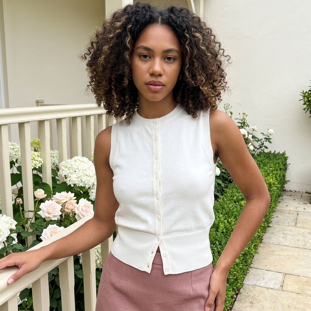 Sleeveless Button-Front Knit Cardigan Vest