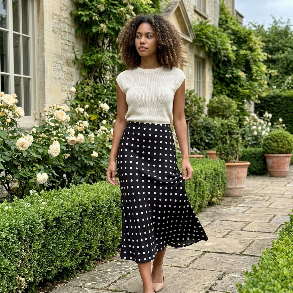 Polka Dot Midi Skirt High Waist A Line Printed Long Skirt