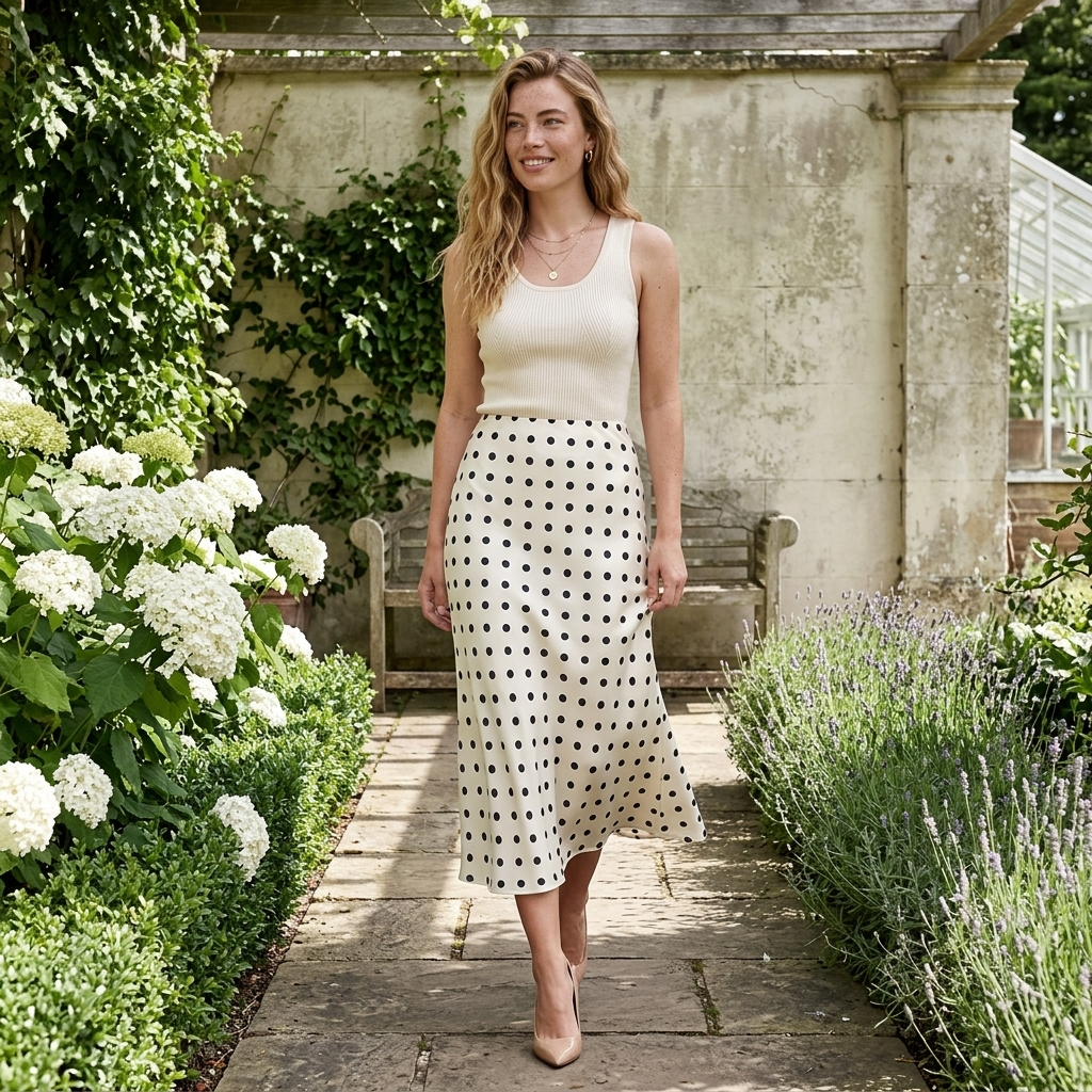 Polka Dot Midi Skirt High Waist A Line Printed Long Skirt