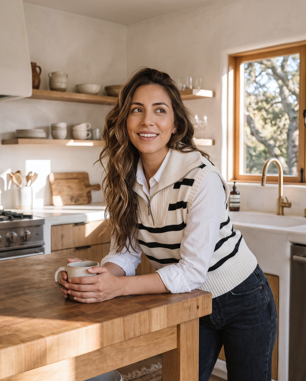 Striped Quarter Zip Sleeveless Sweater Vest
