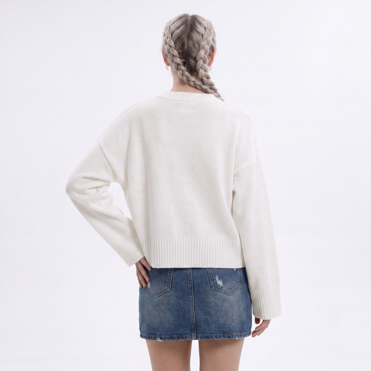 Oversized Crewneck Knit Sweater with Flared Sleeves