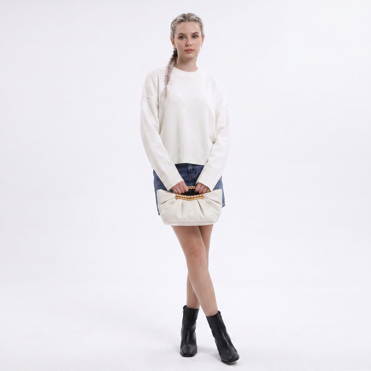 Oversized Crewneck Knit Sweater with Flared Sleeves