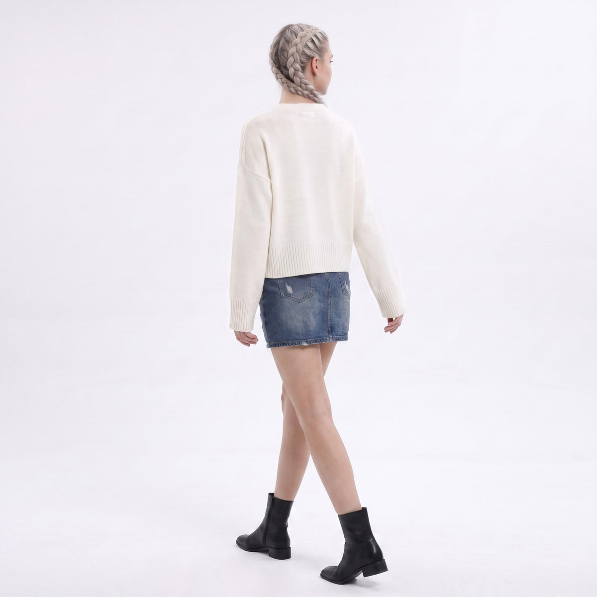 Oversized Crewneck Knit Sweater with Flared Sleeves