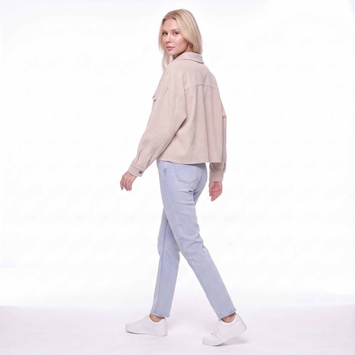 Corduroy Snap Button Cropped Shirt Jacket