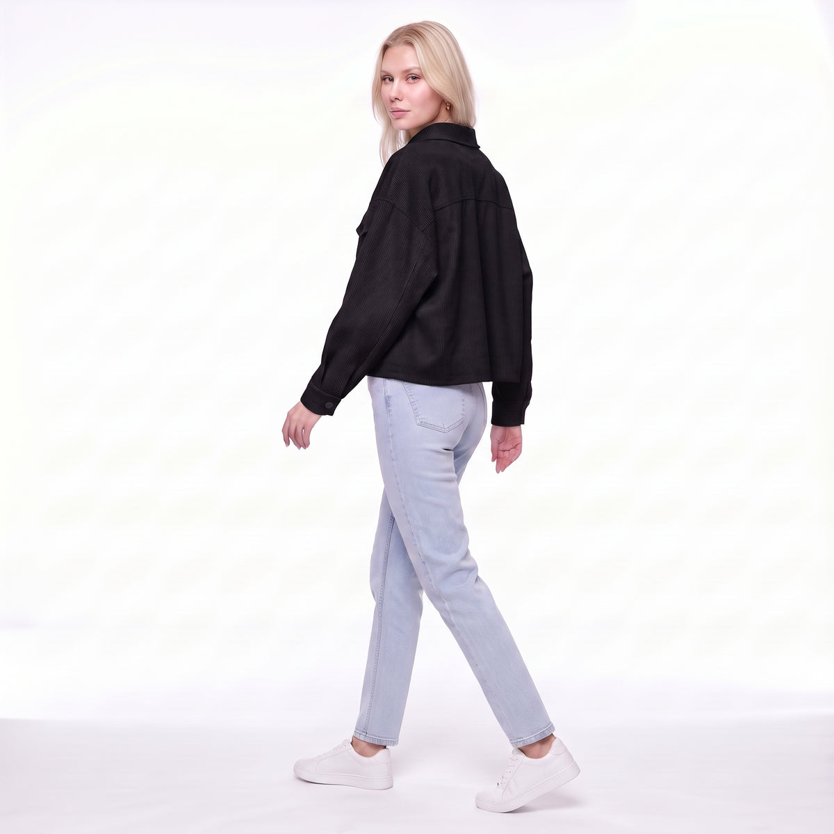 Corduroy Snap Button Cropped Shirt Jacket