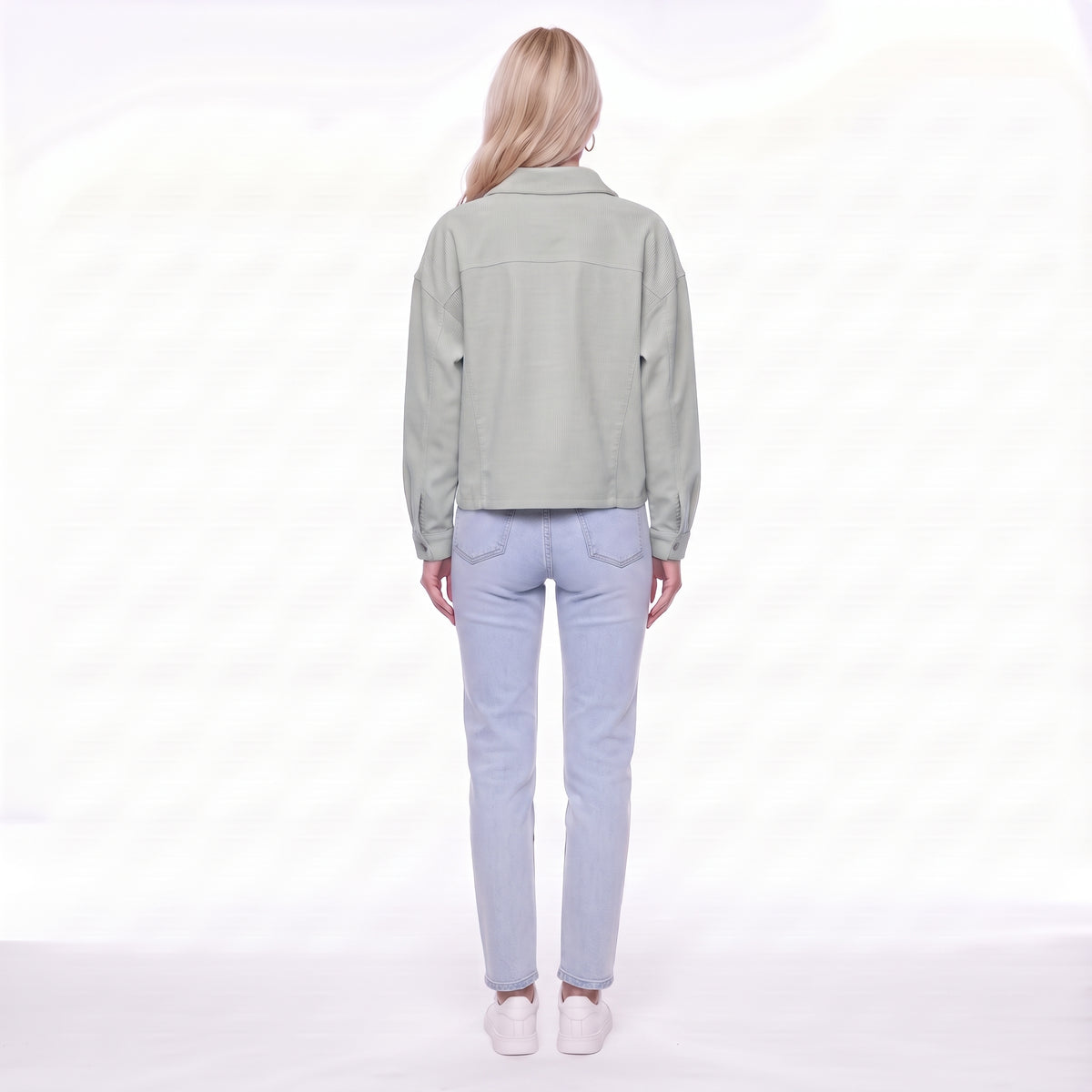 Corduroy Snap Button Cropped Shirt Jacket