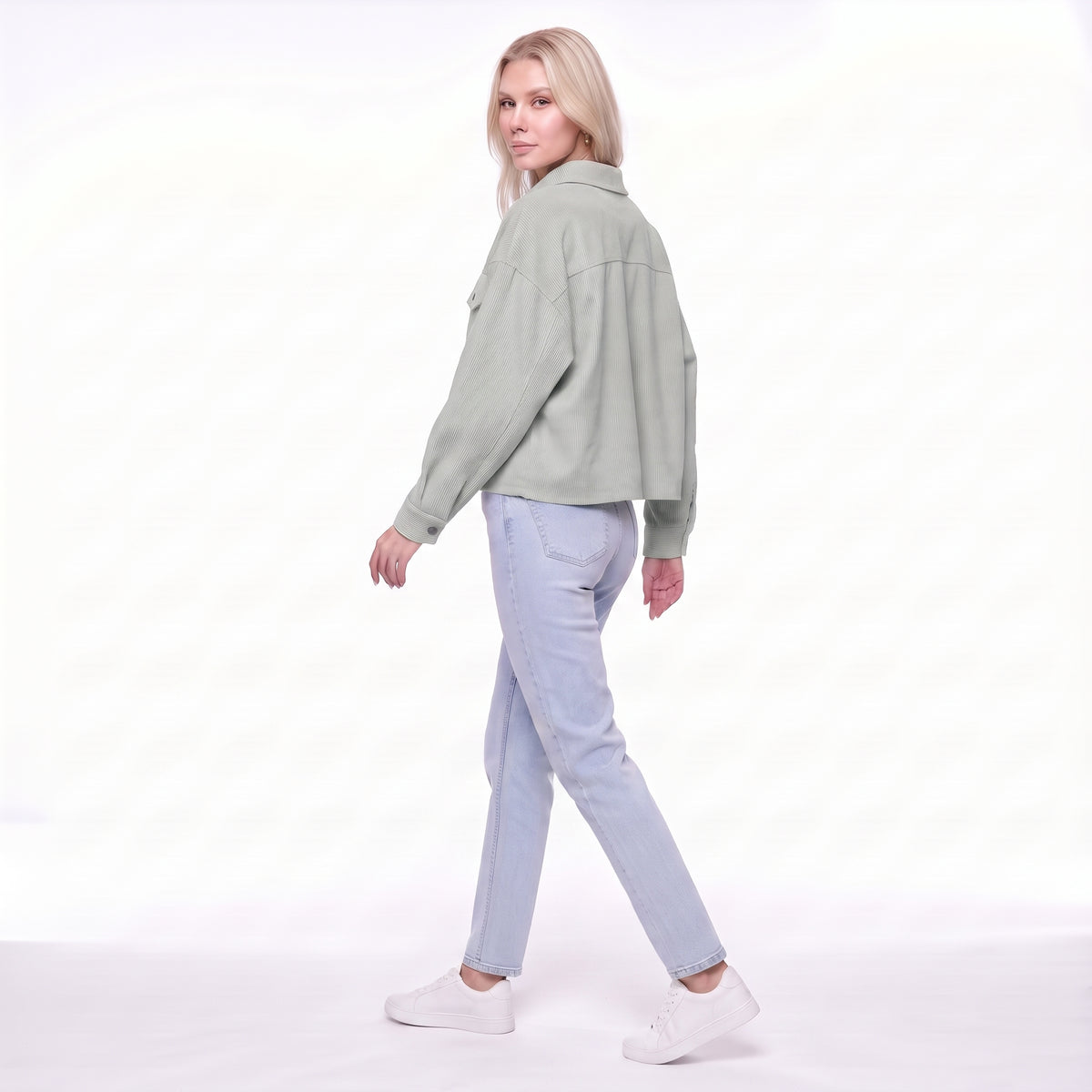 Corduroy Snap Button Cropped Shirt Jacket