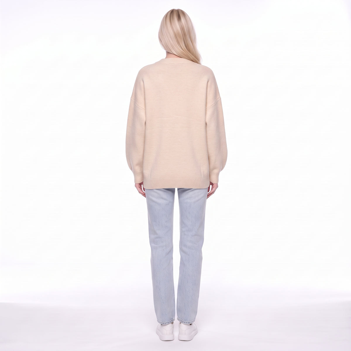 V-Neck Button Front Oversized Knit Cardigan Sweater