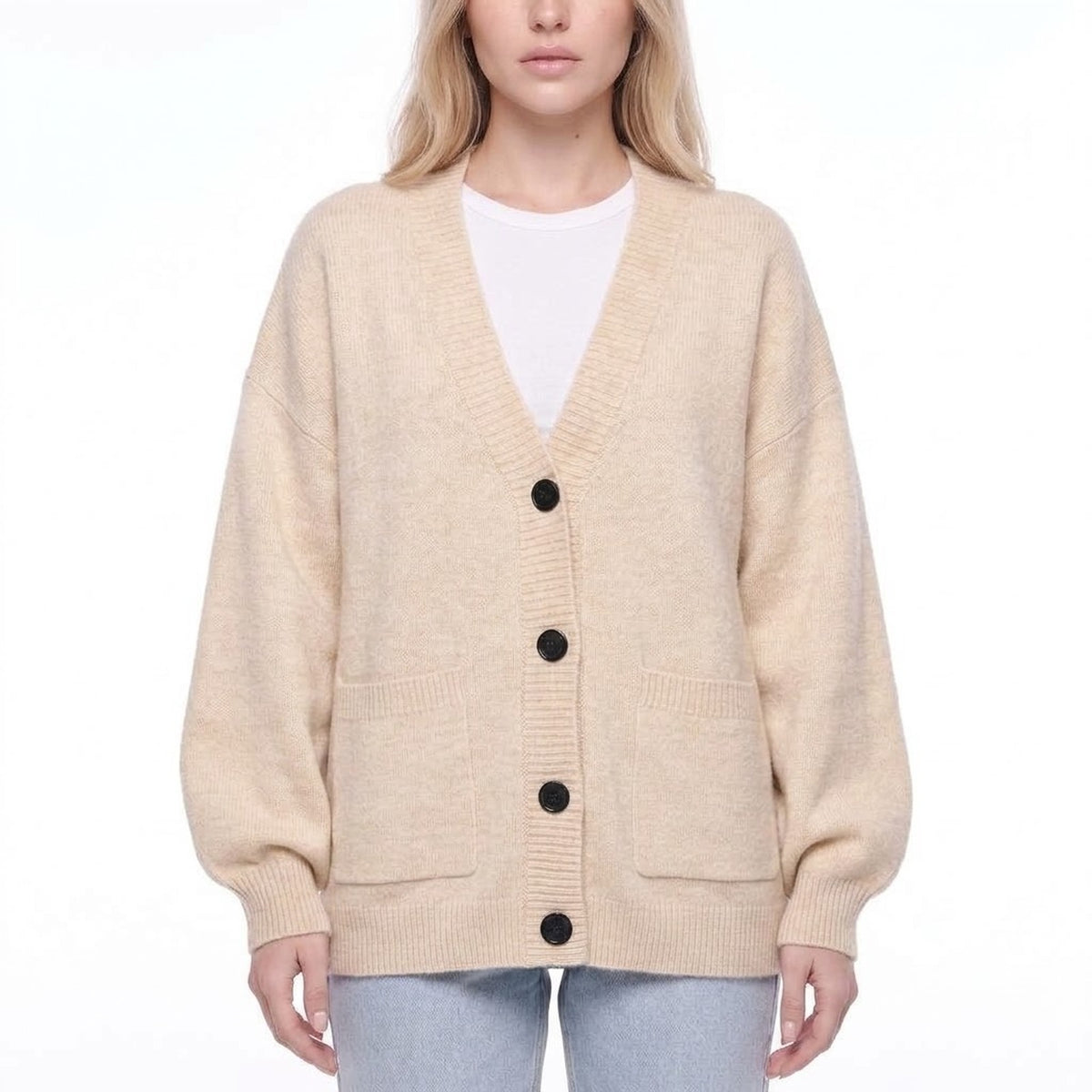 V-Neck Button Front Oversized Knit Cardigan Sweater
