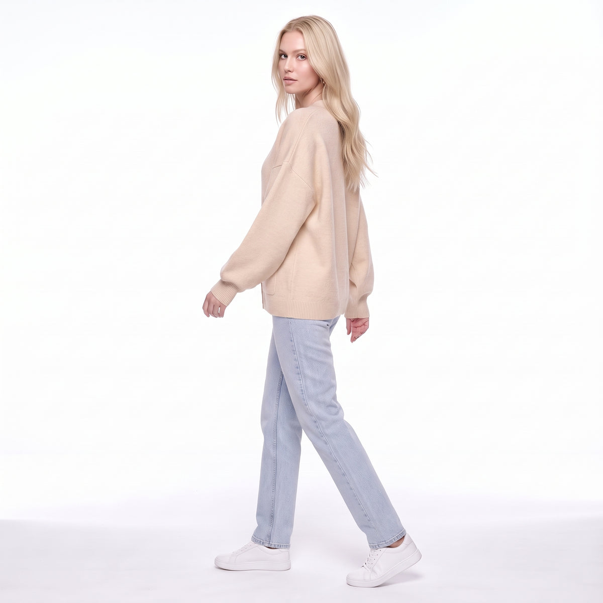 V-Neck Button Front Oversized Knit Cardigan Sweater