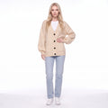 V-Neck Button Front Oversized Knit Cardigan Sweater