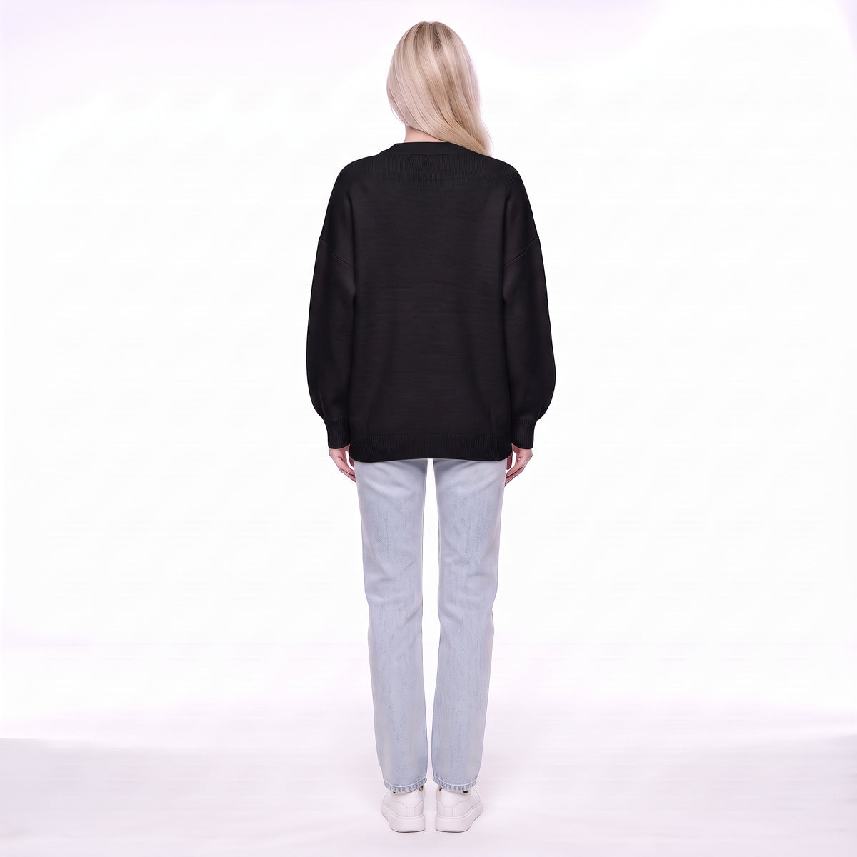 V-Neck Button Front Oversized Knit Cardigan Sweater