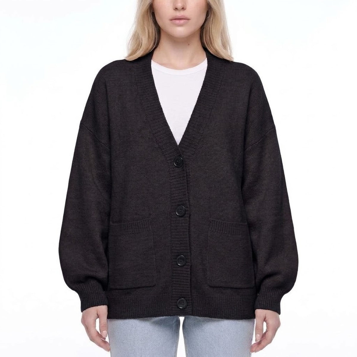 V-Neck Button Front Oversized Knit Cardigan Sweater