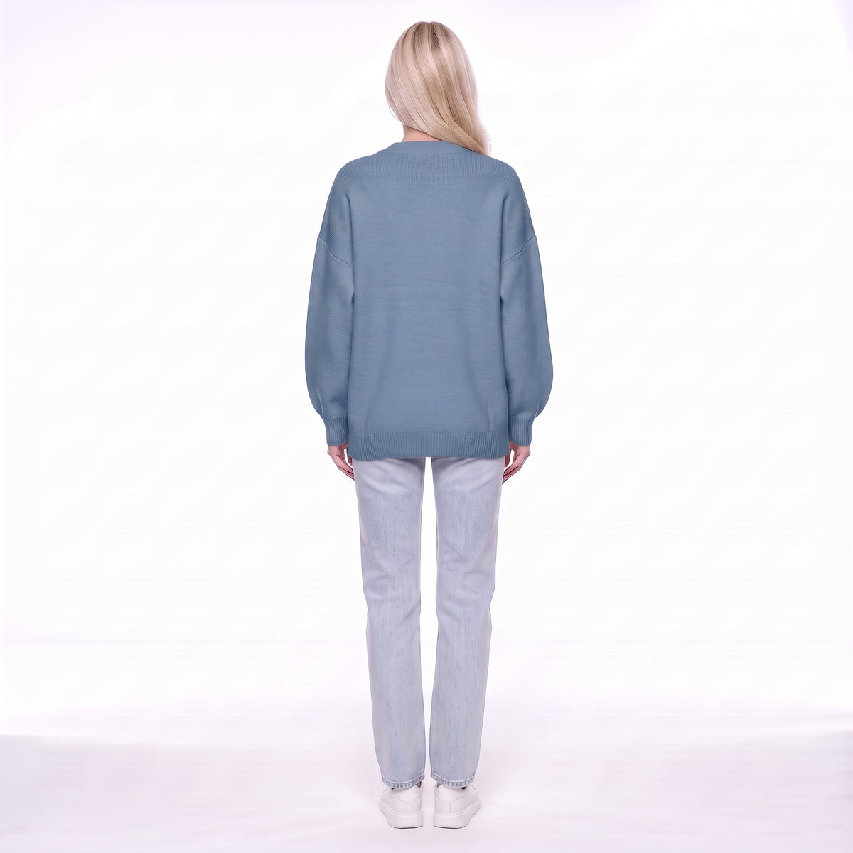 V-Neck Button Front Oversized Knit Cardigan Sweater
