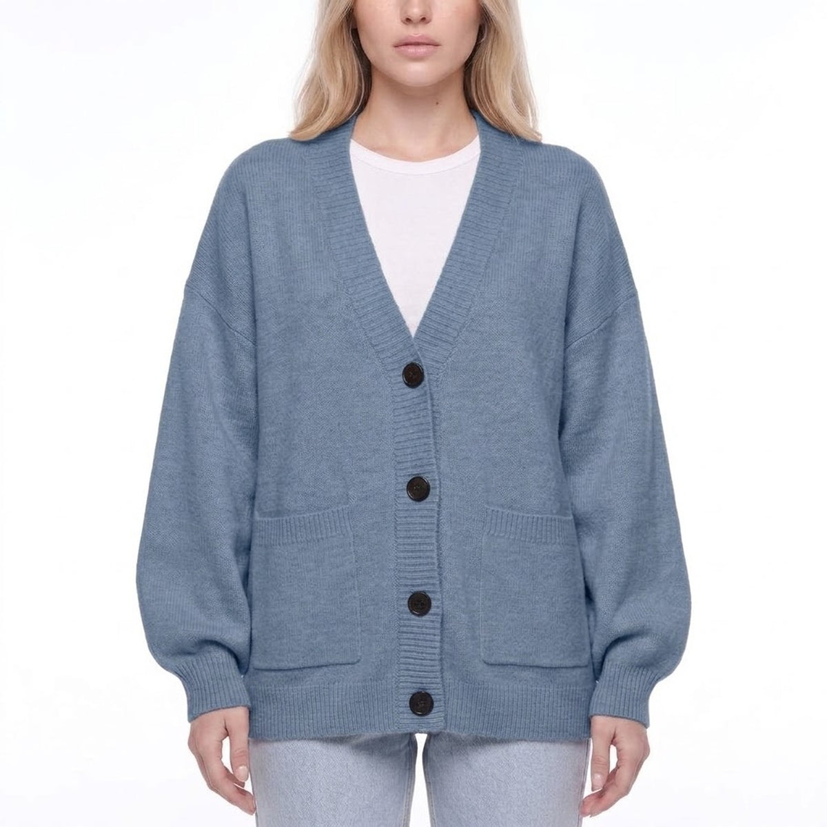 V-Neck Button Front Oversized Knit Cardigan Sweater