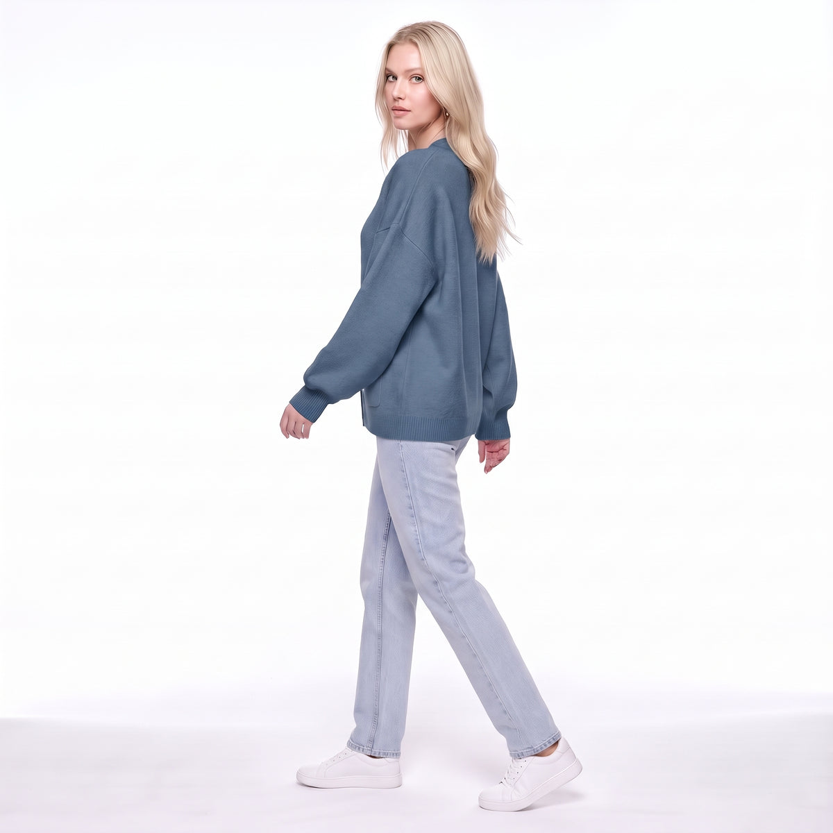 V-Neck Button Front Oversized Knit Cardigan Sweater