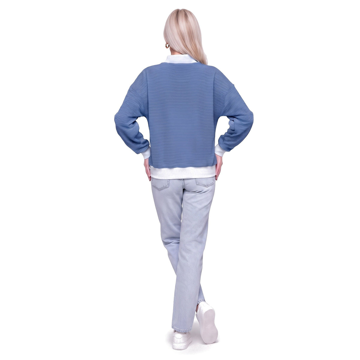 Color Block Mock Neck Striped Knit Pullover Sweatshirt Top