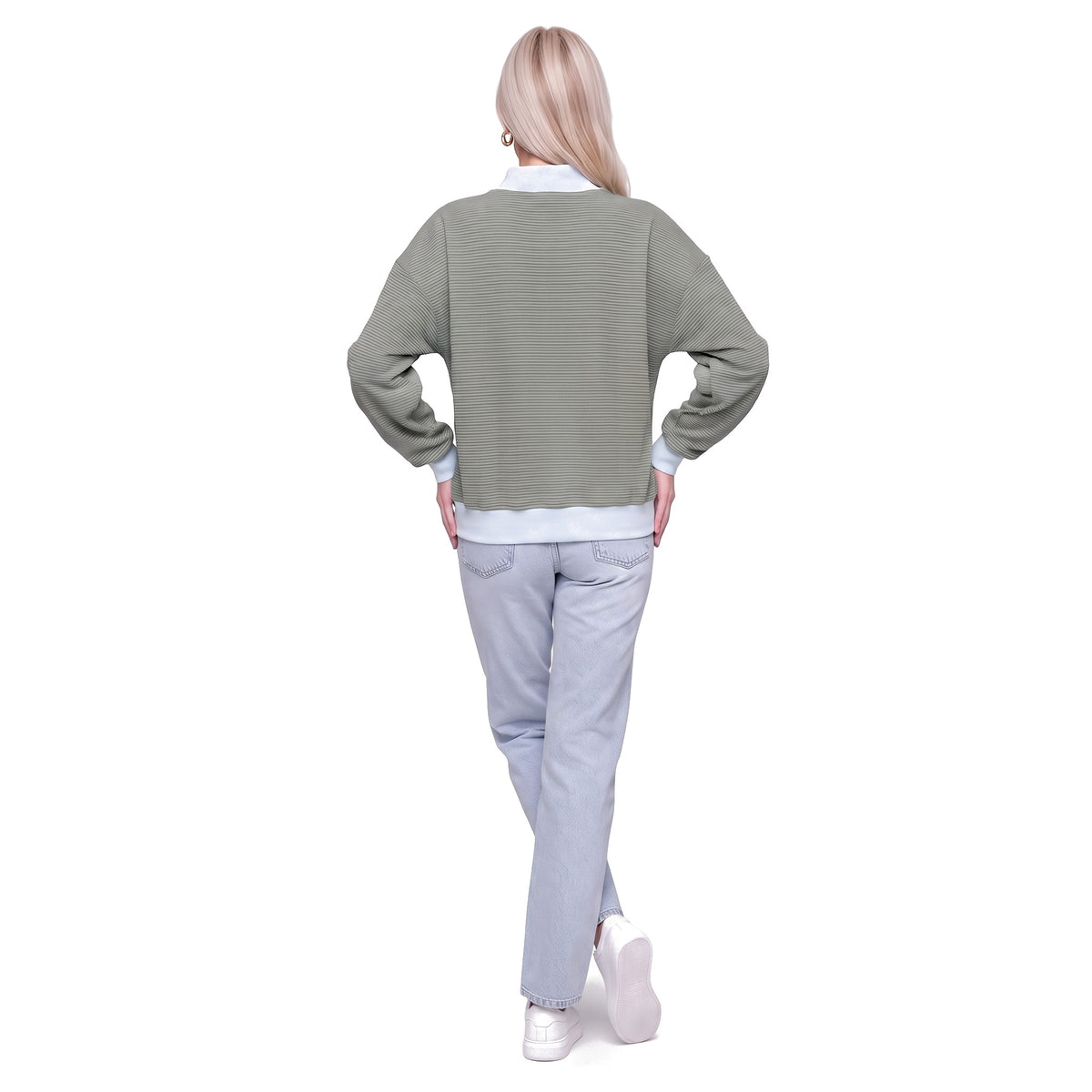 Color Block Mock Neck Striped Knit Pullover Sweatshirt Top