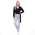 Wrap V-Neck Cropped Knit Sweater with O-Ring Tie Belt