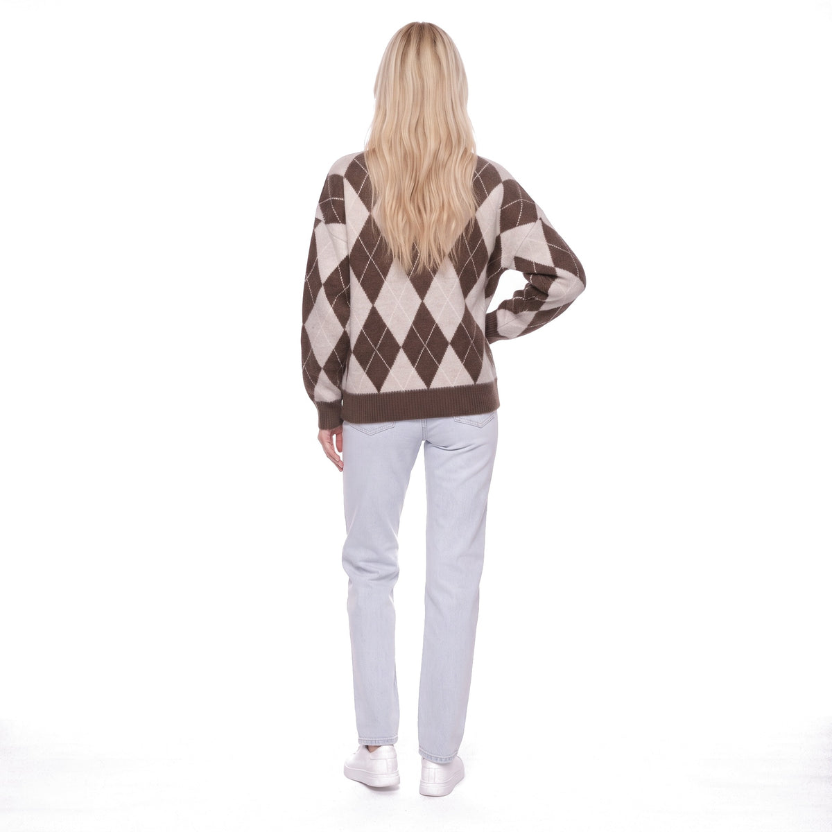 Argyle Oversized Crew Neck Knit Pullover Sweater
