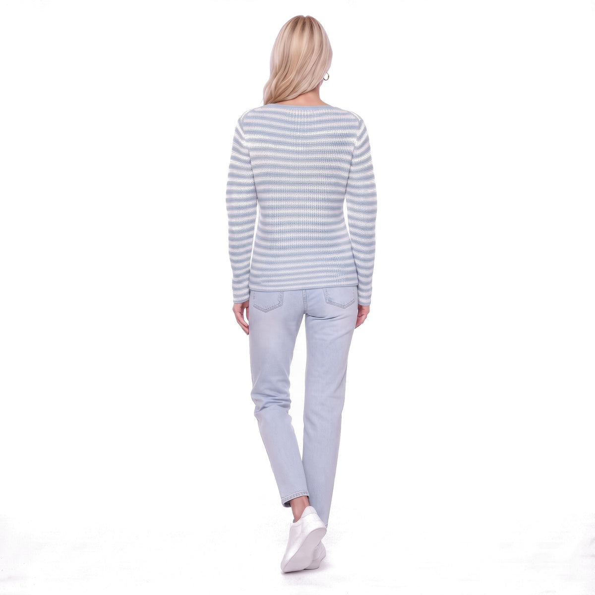 Striped Boat Neck Rib Knit Pullover Sweater