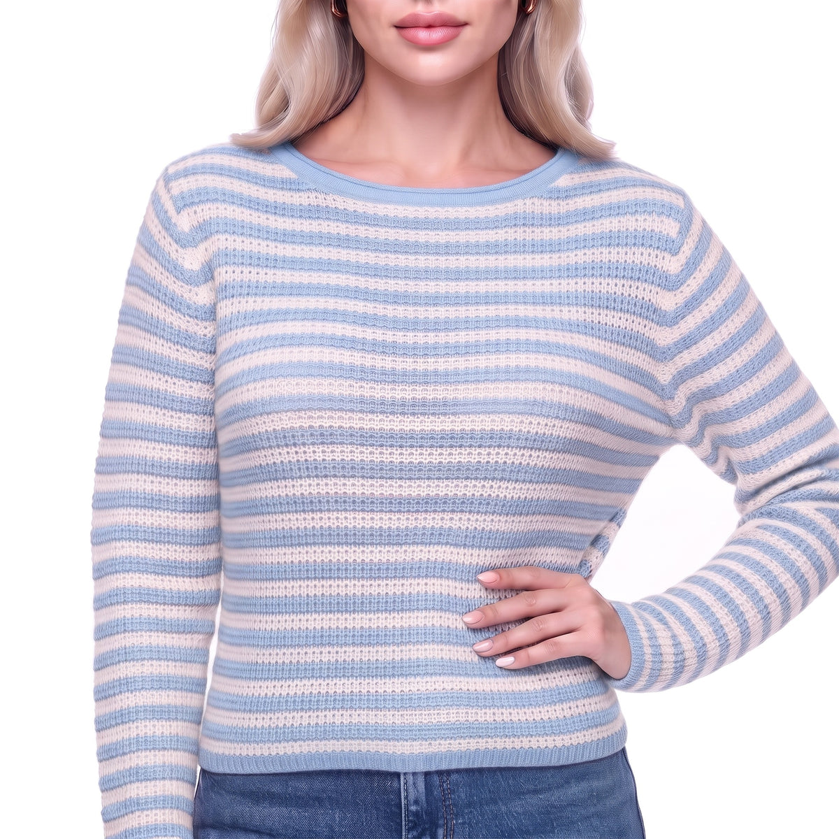 Striped Boat Neck Rib Knit Pullover Sweater