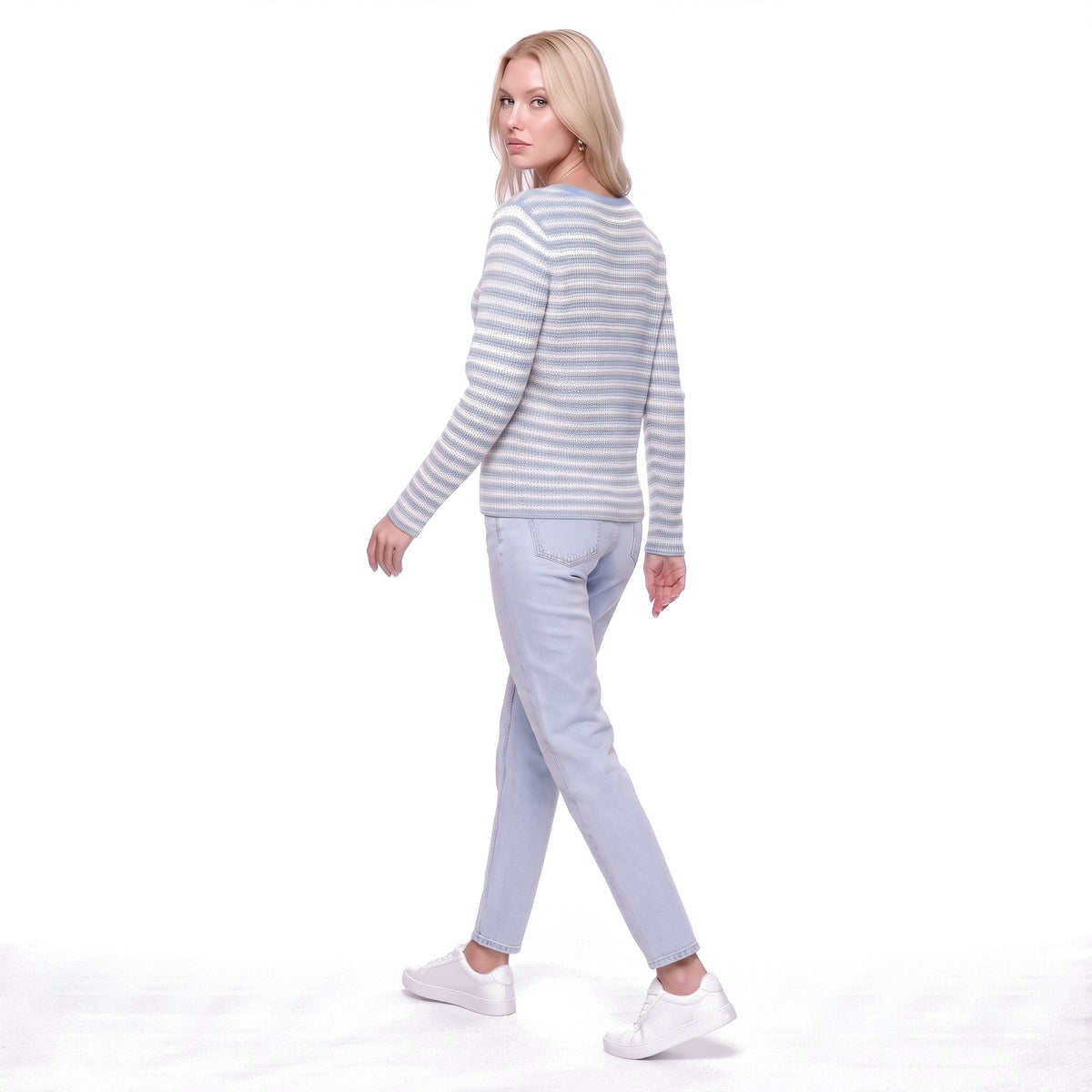 Striped Boat Neck Rib Knit Pullover Sweater