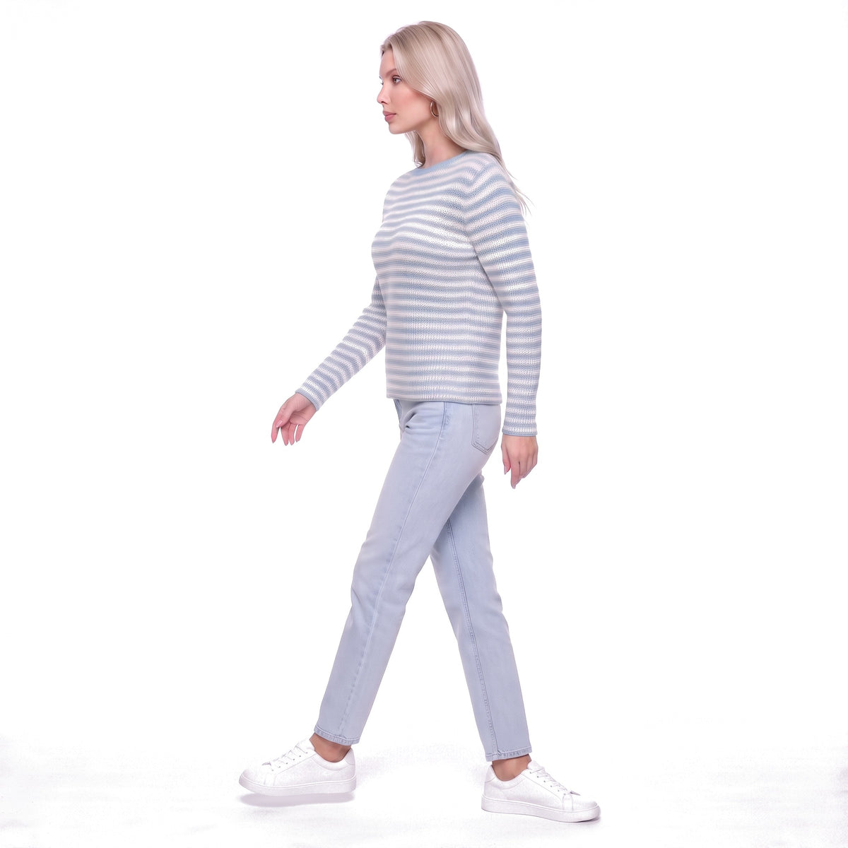 Striped Boat Neck Rib Knit Pullover Sweater