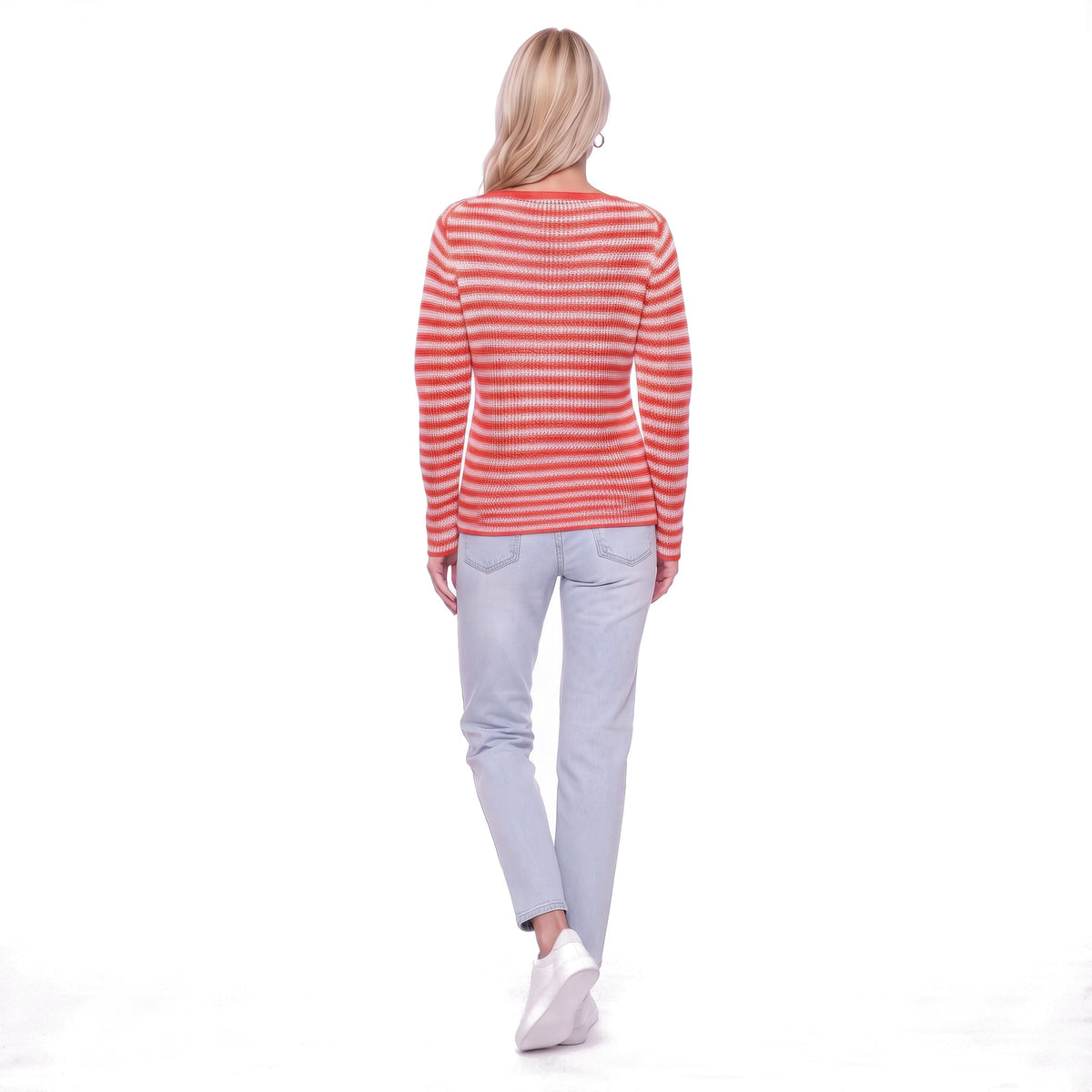 Striped Boat Neck Rib Knit Pullover Sweater