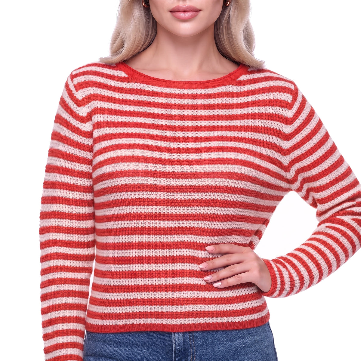 Striped Boat Neck Rib Knit Pullover Sweater