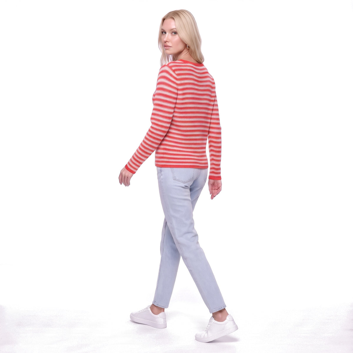 Striped Boat Neck Rib Knit Pullover Sweater
