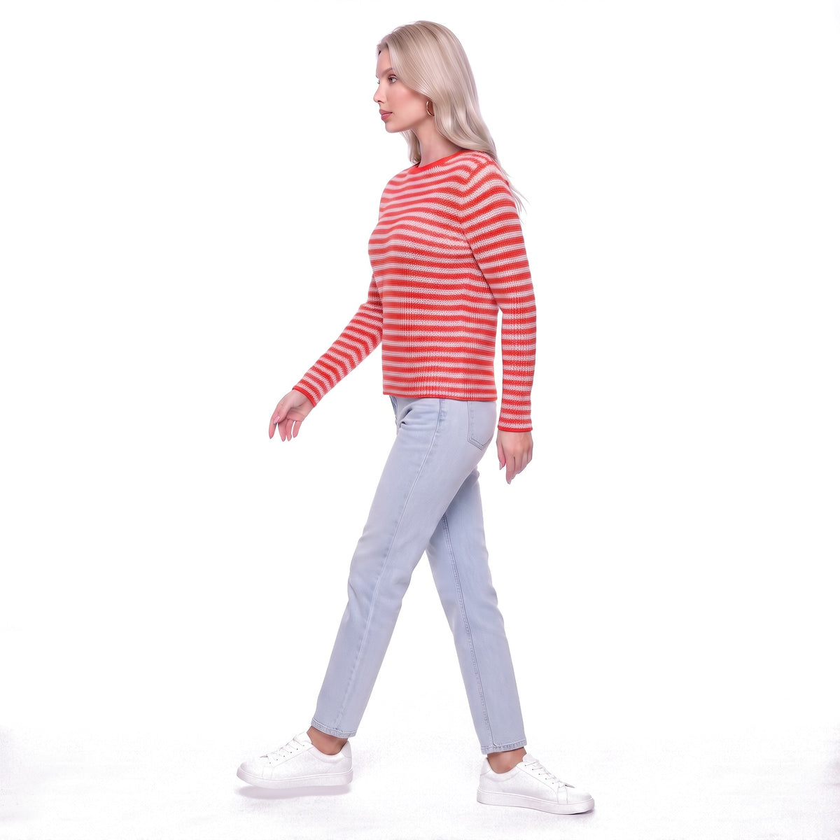 Striped Boat Neck Rib Knit Pullover Sweater