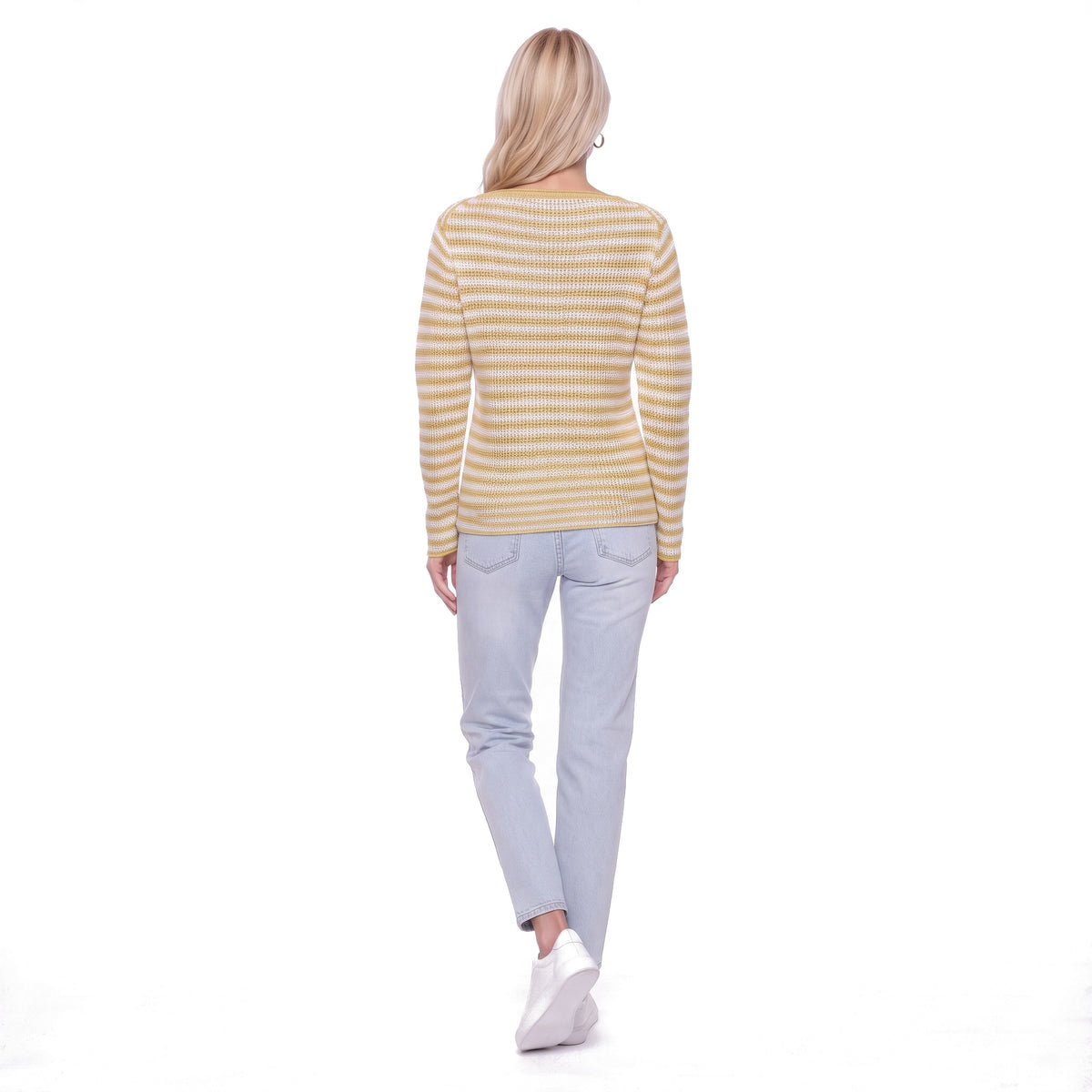 Striped Boat Neck Rib Knit Pullover Sweater
