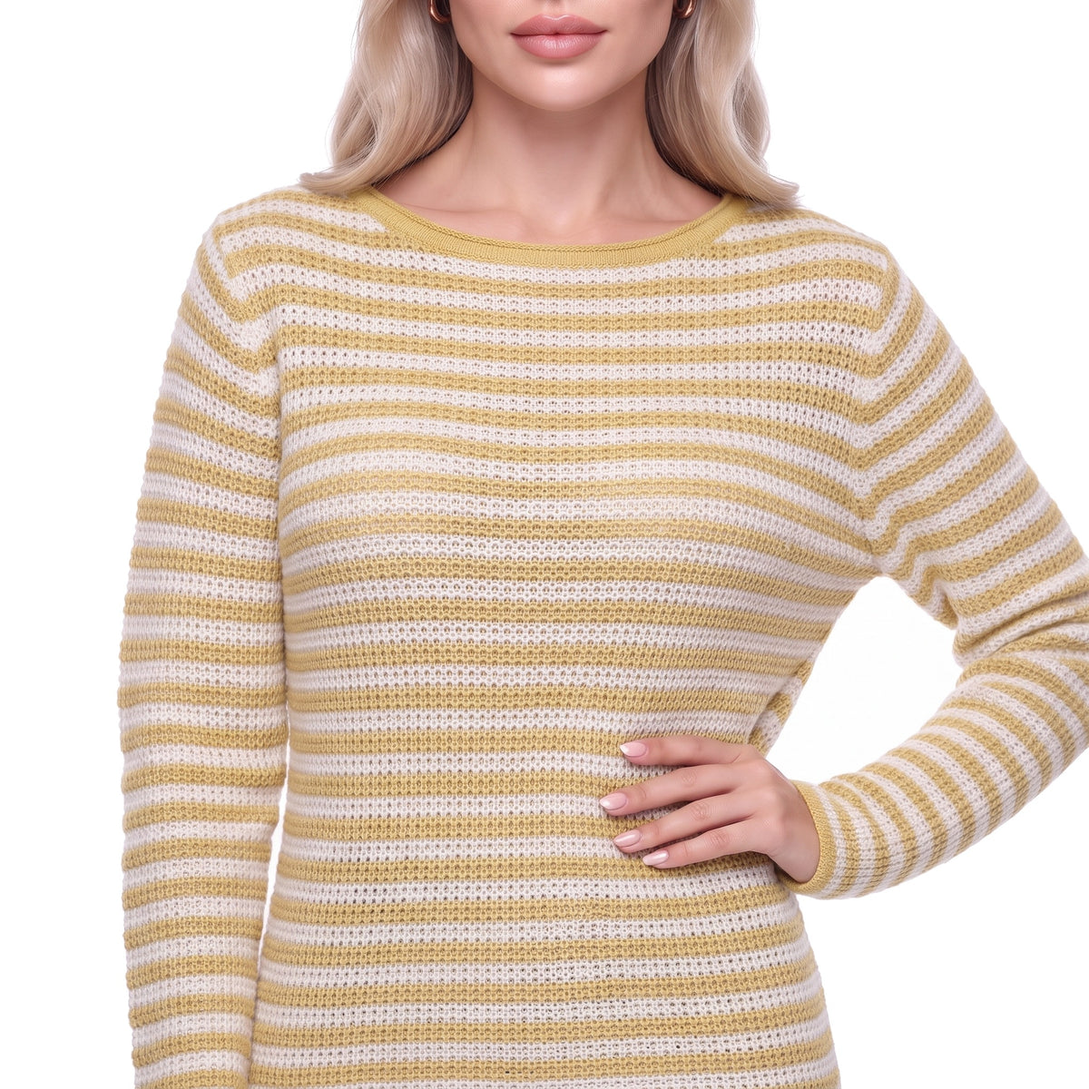 Striped Boat Neck Rib Knit Pullover Sweater