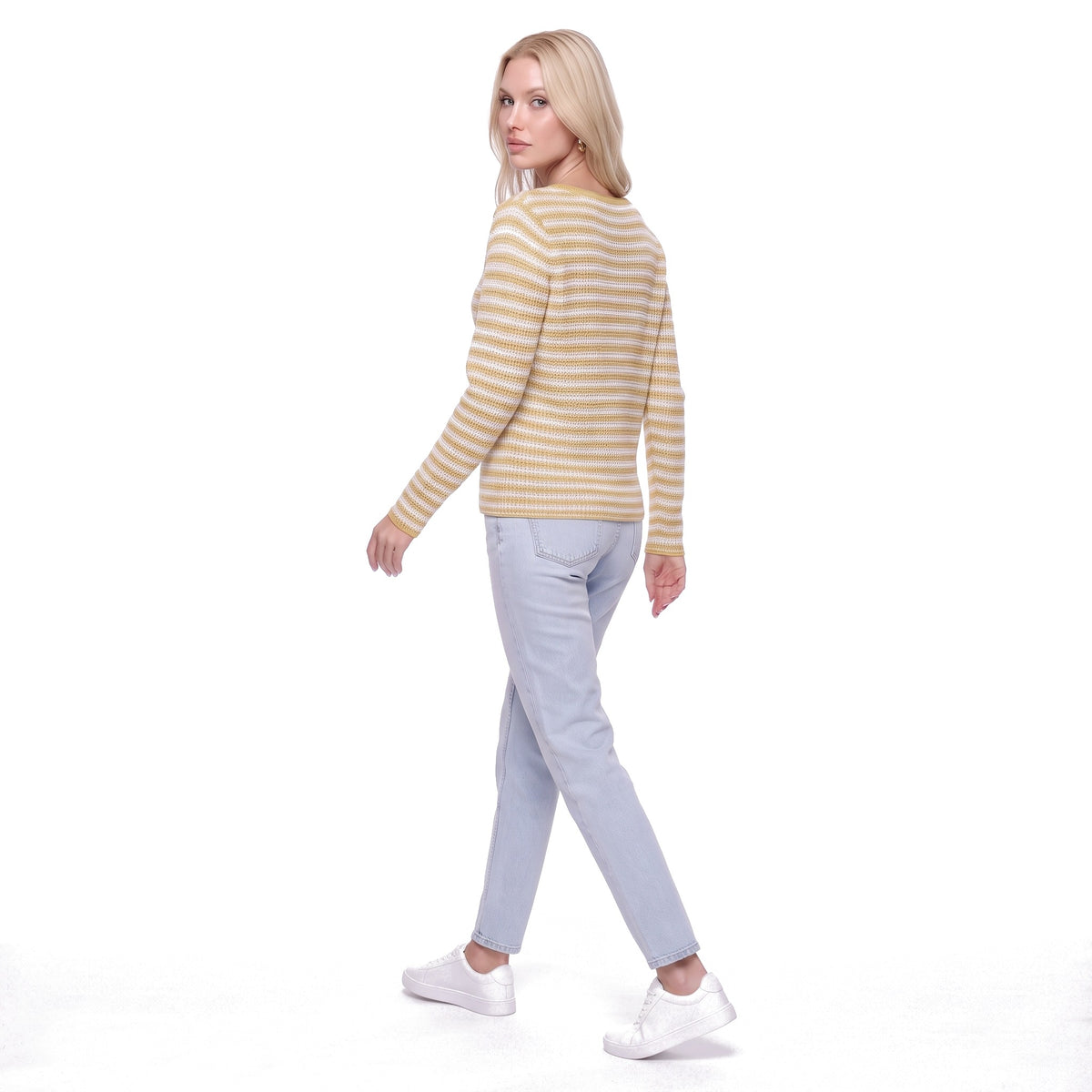 Striped Boat Neck Rib Knit Pullover Sweater