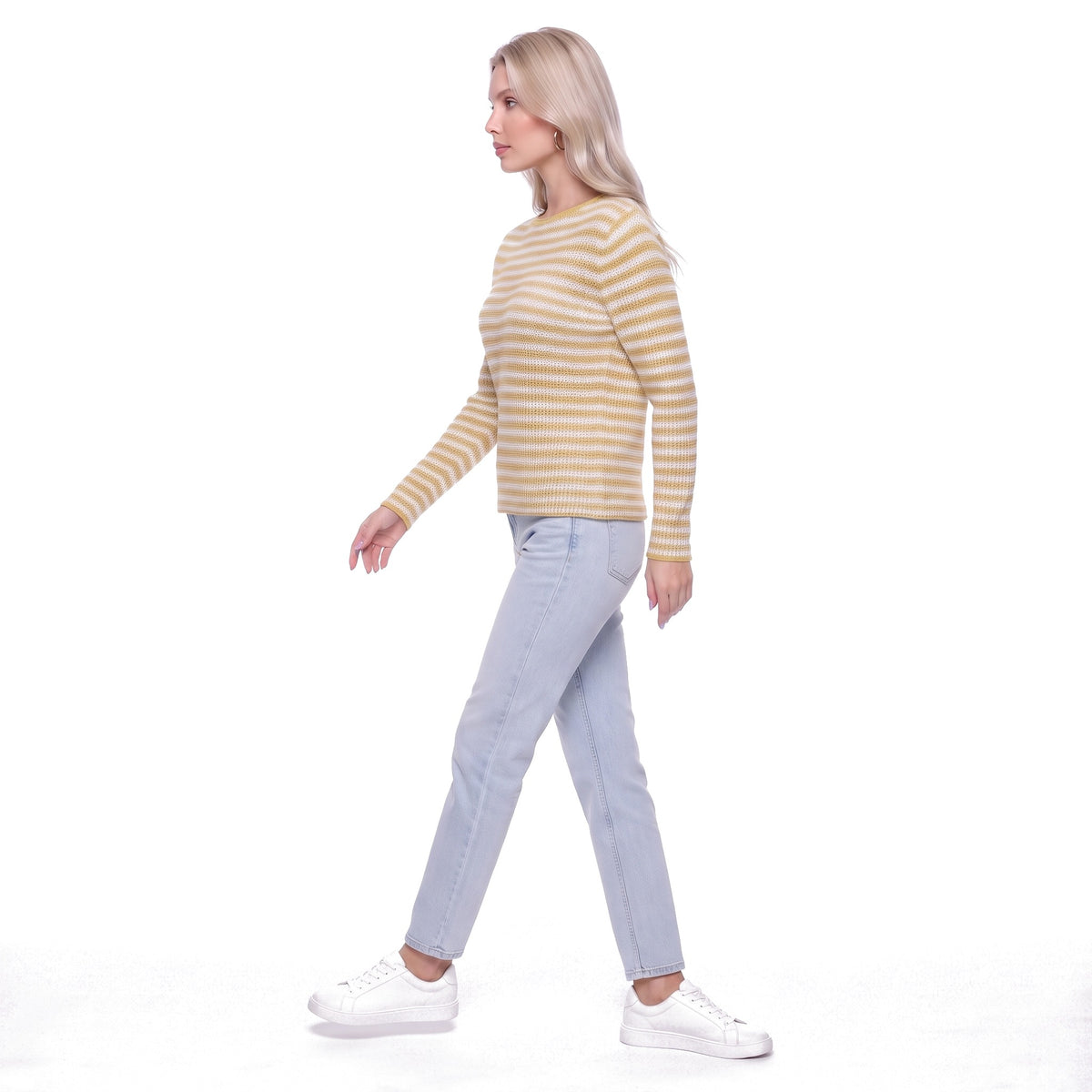 Striped Boat Neck Rib Knit Pullover Sweater