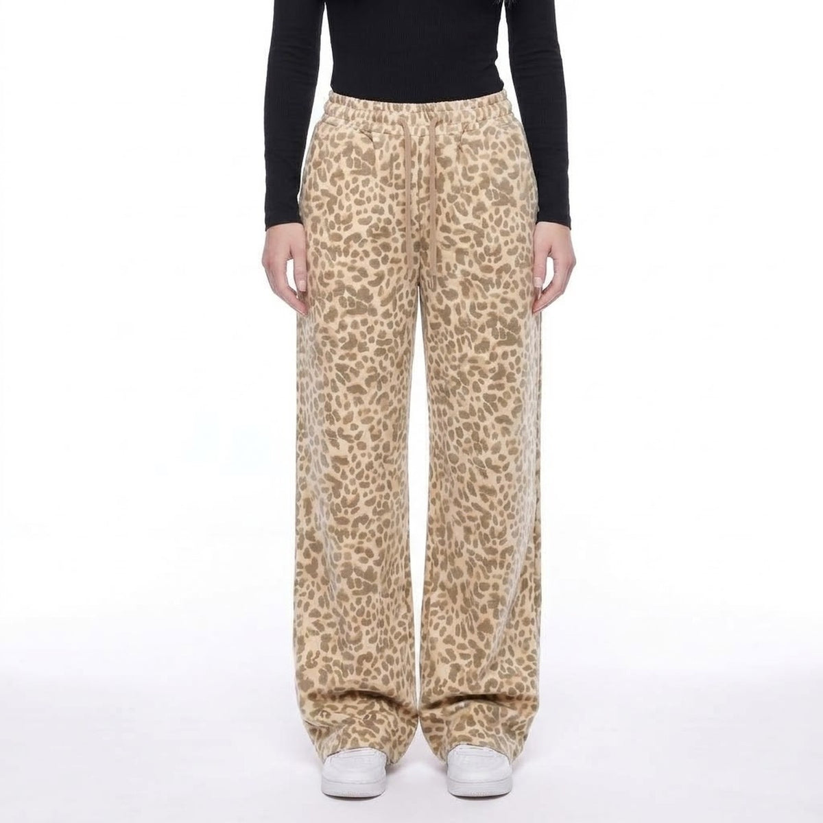 Leopard Print Wide Leg Pull-On Pants