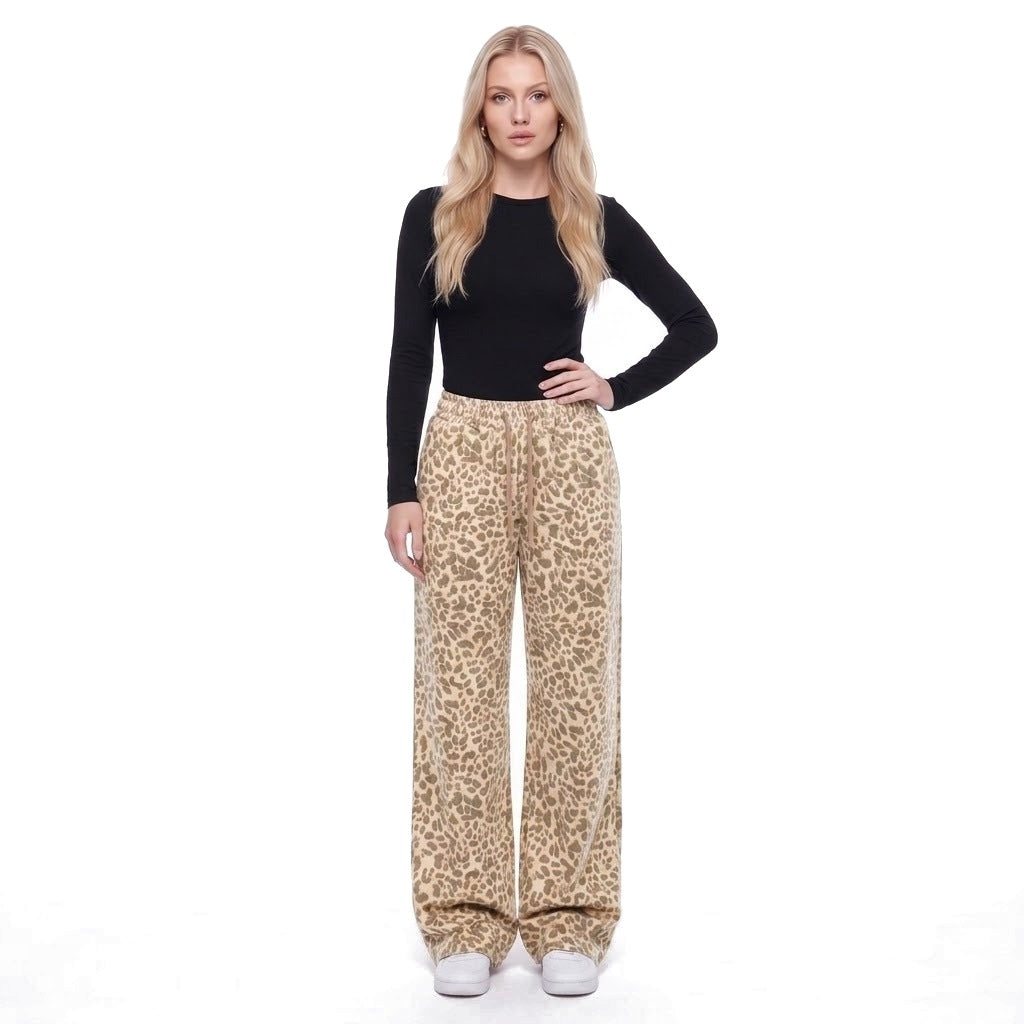 Leopard Print Wide Leg Pull-On Pants